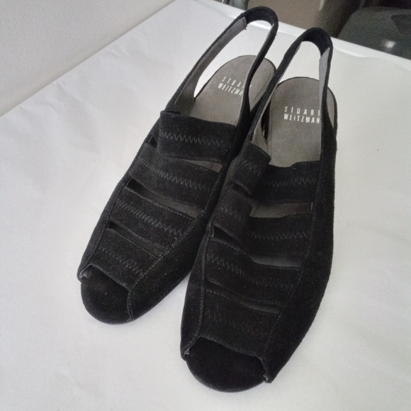 Stuart Weitzman Spando Black Nubuck Suede Strappy Slingback Wedges 7.5 M $398 - Picture 10 of 11